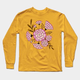 Vintage carnation flowers in mustard yellow and lilac Long Sleeve T-Shirt